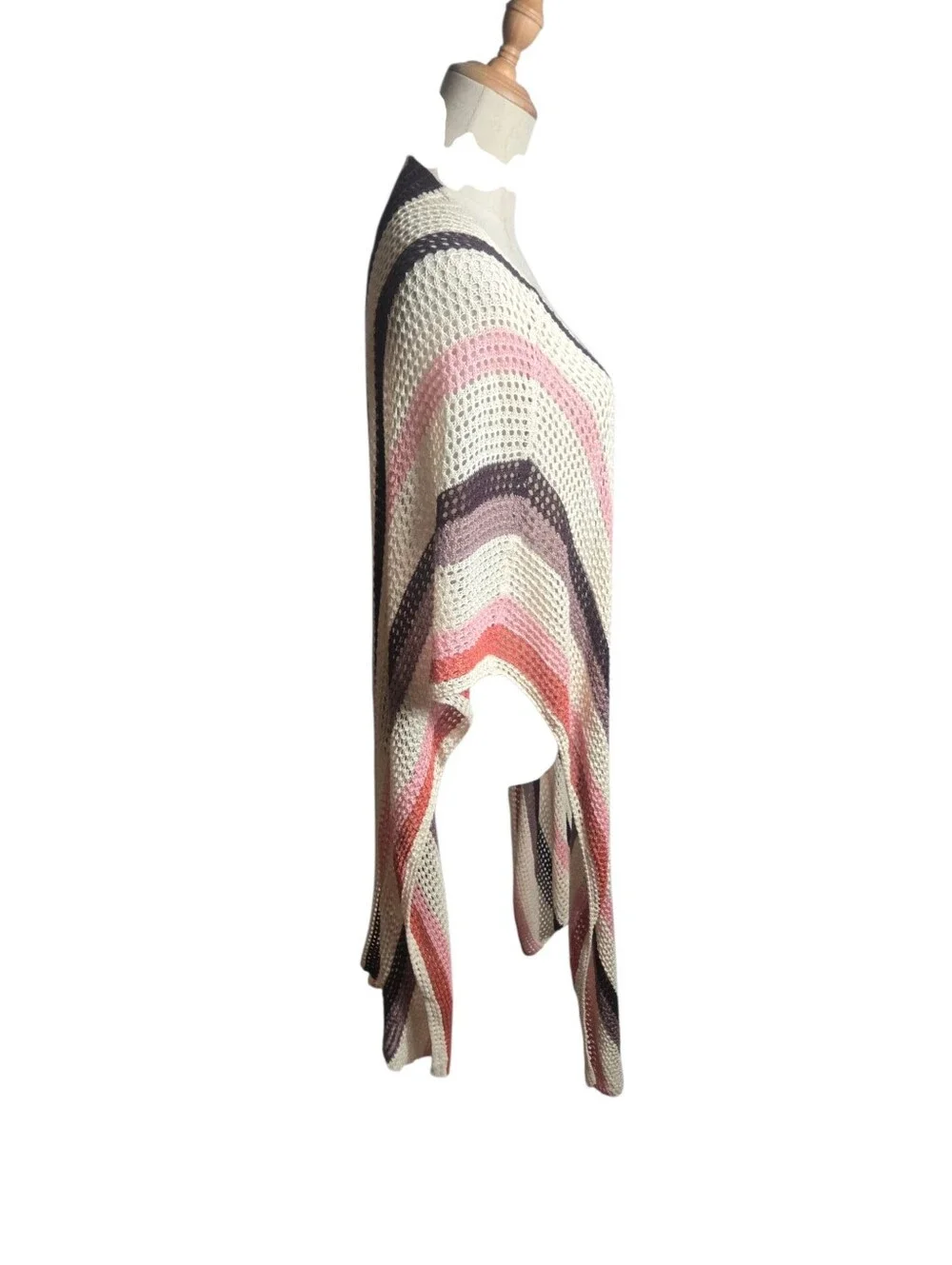 House of Harlow 1960 Open-Knit Shawl Wrap  in Cream & Brown NWT